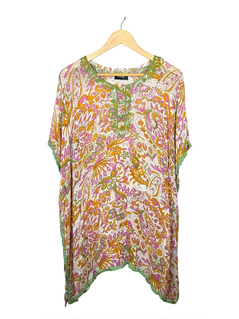 Paisley Embroidered Kaftan Kimono Tunic Swim Cover Up OS